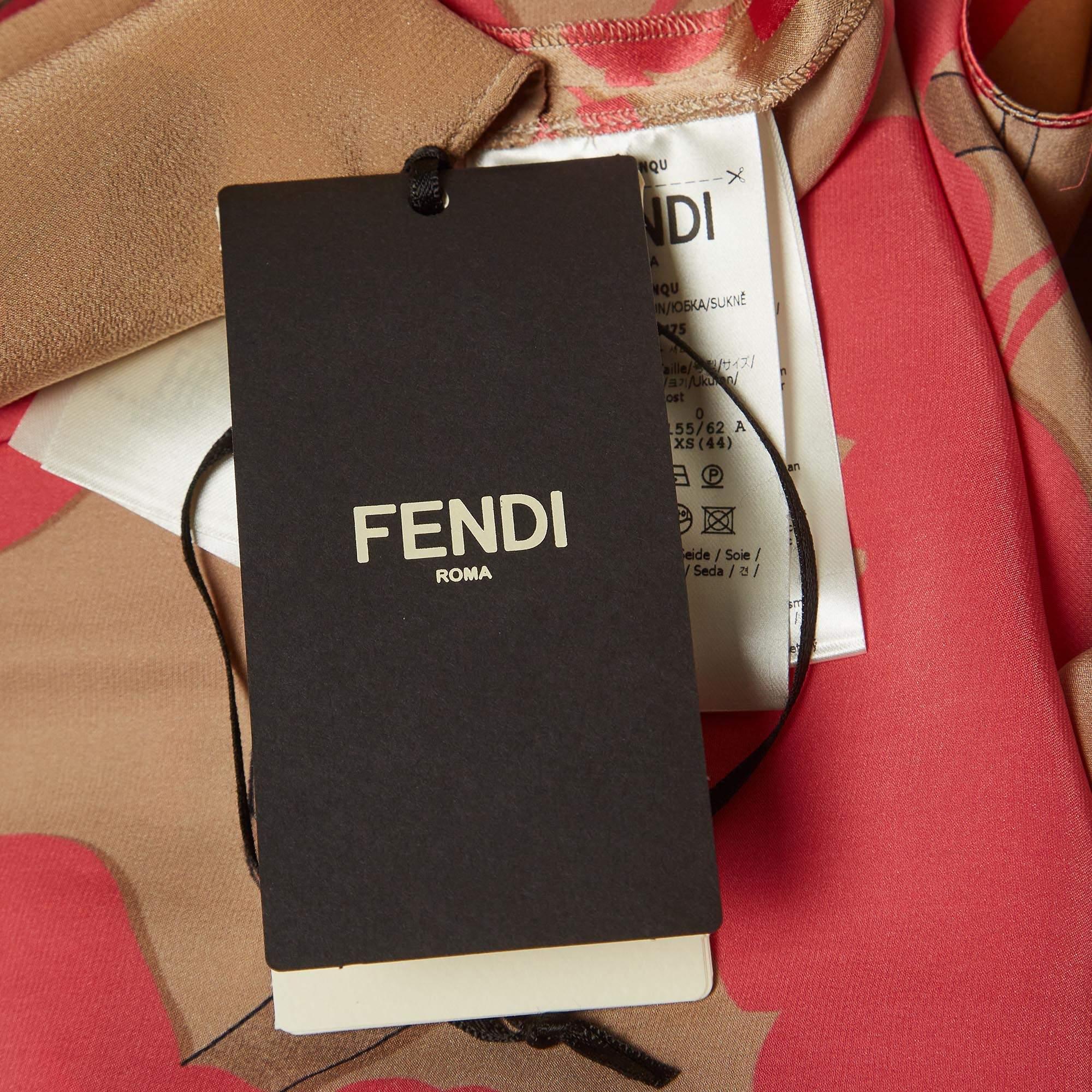 Fendi Pink Floral Print Silk Pleated Asymmetric Midi Skirt XS For Sale 2