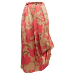 Used Fendi Pink Floral Print Silk Pleated Asymmetric Midi Skirt XS