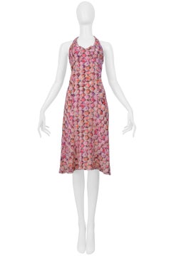 Fendi Pink Floral Printed Silk Halter Dress