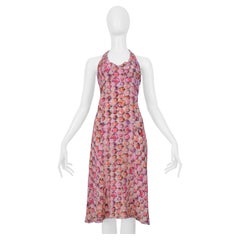 Fendi Pink Floral Printed Silk Halter Dress