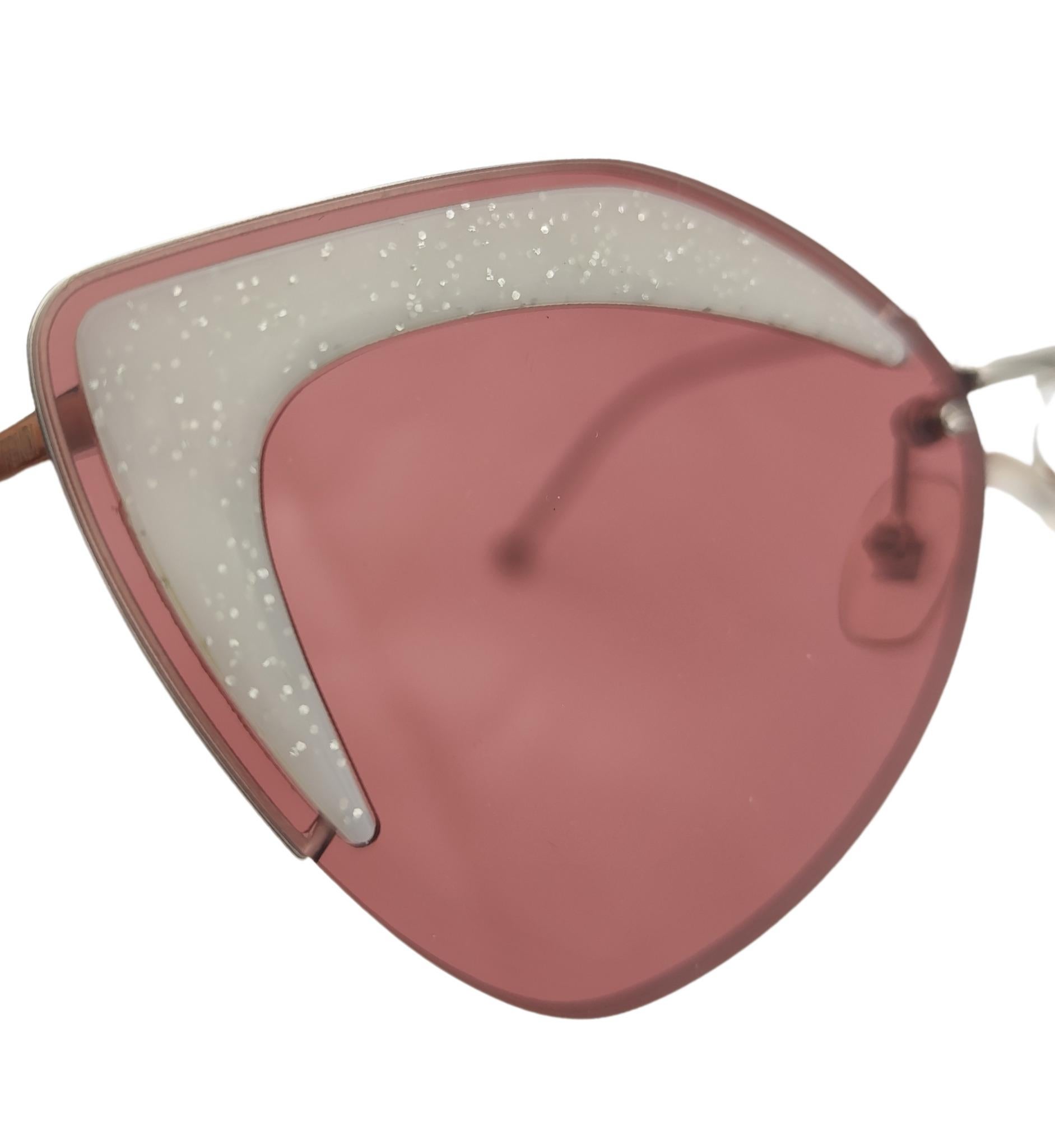 Fendi pink glitter rimless sunglasses In Good Condition For Sale In Milano, IT