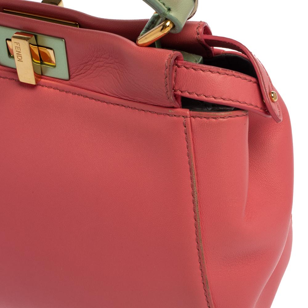 Fendi Pink/Green Leather Mini Peekaboo Top Handle Bag 7