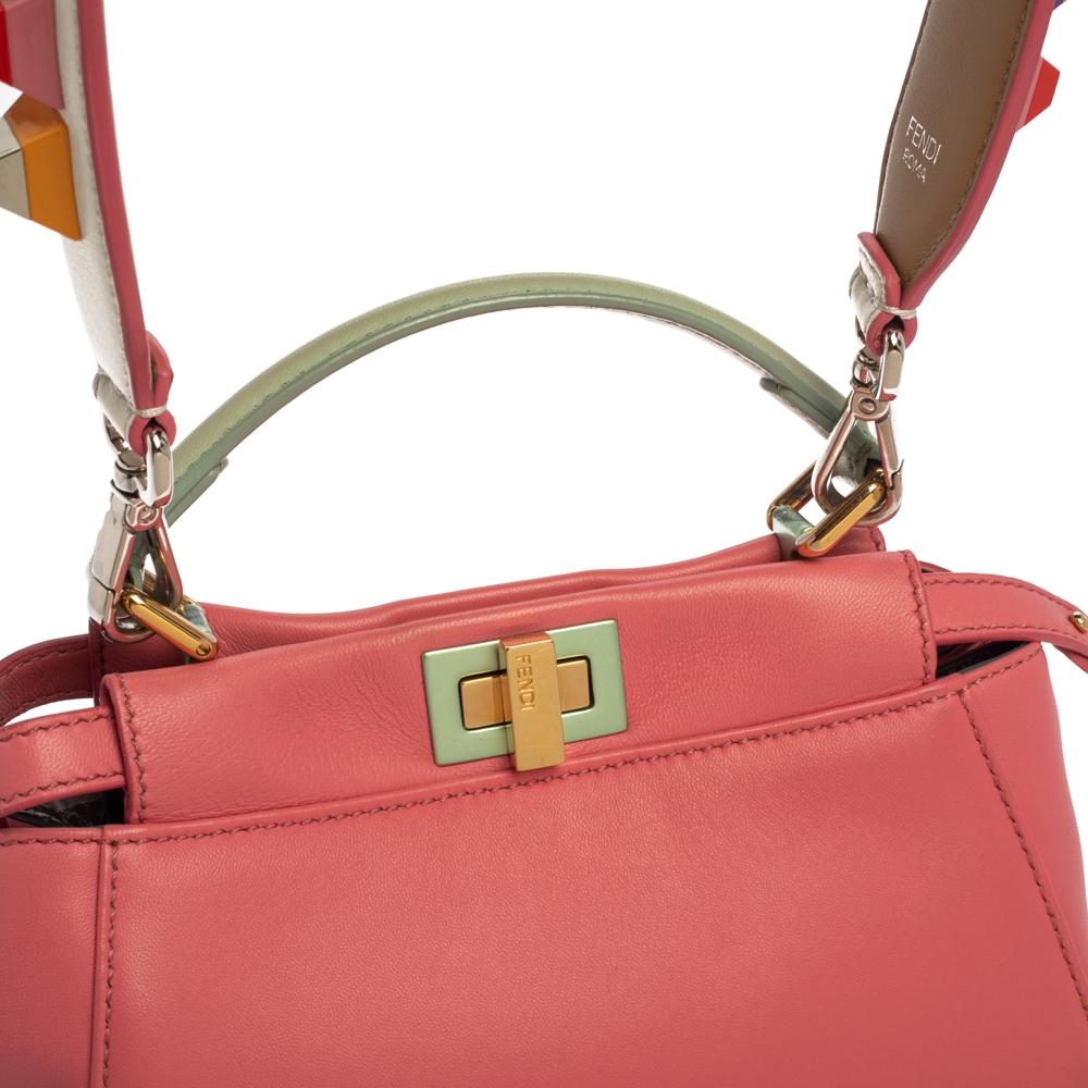 Fendi Pink/Green Leather Mini Peekaboo Top Handle Bag 9