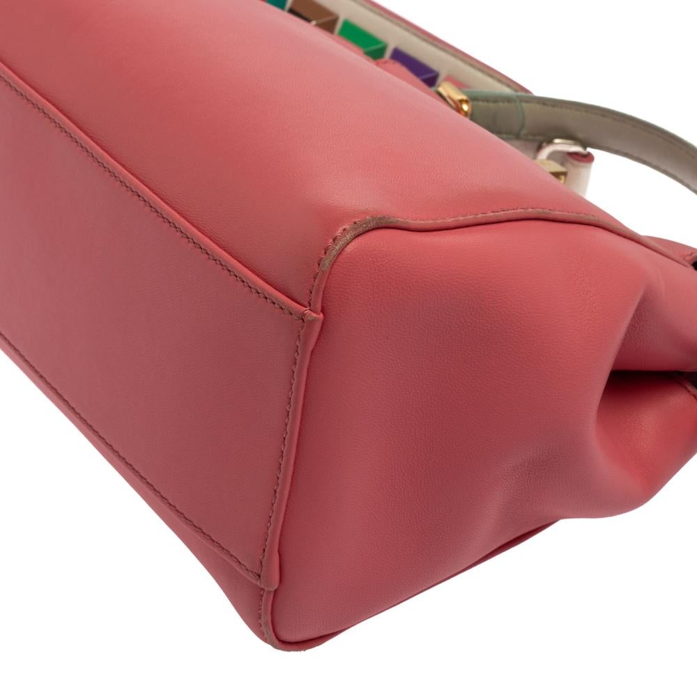 Fendi Pink/Green Leather Mini Peekaboo Top Handle Bag 2
