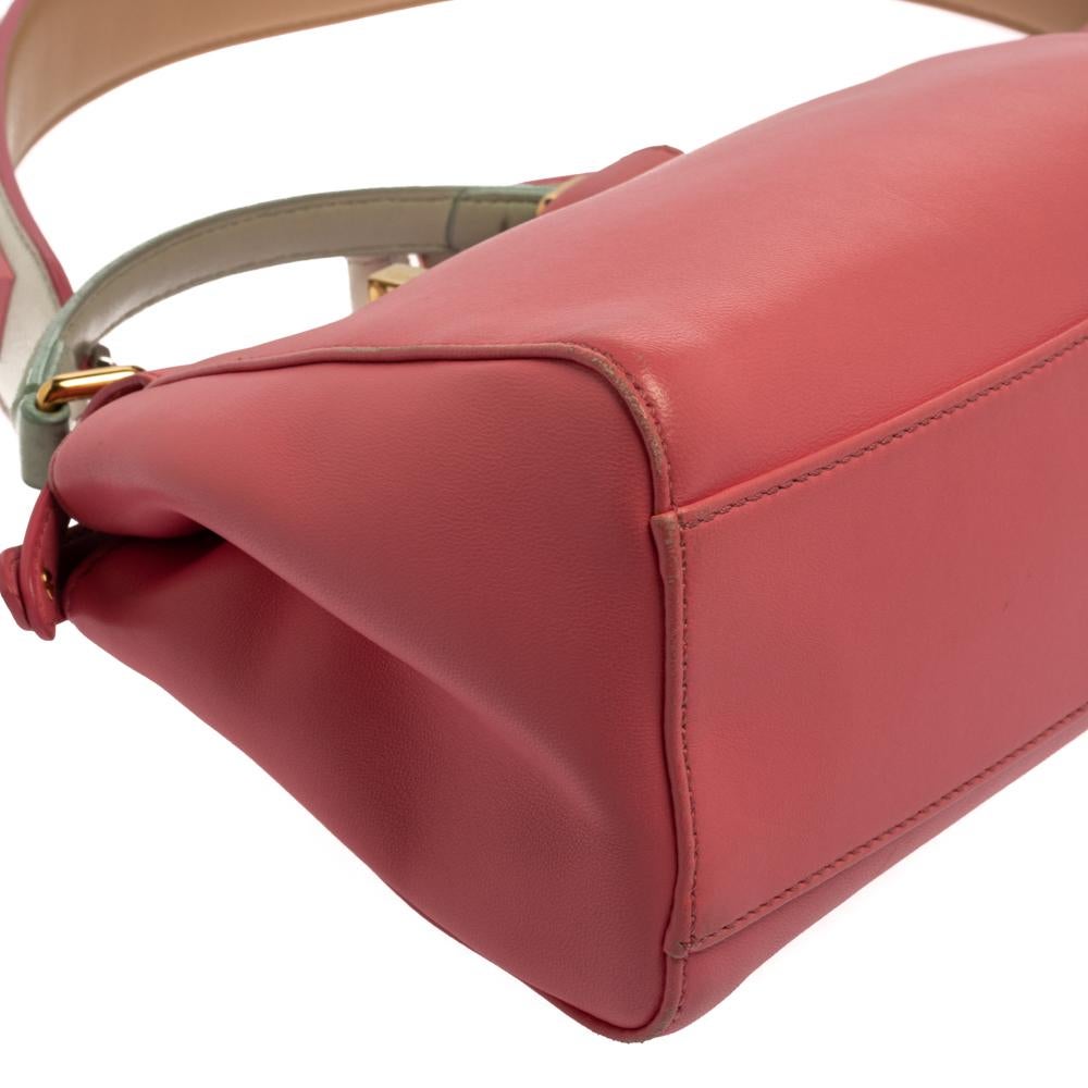 Fendi Pink/Green Leather Mini Peekaboo Top Handle Bag 3