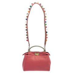 Fendi - Mini sac à main Peekaboo en cuir rose/vert avec poignée supérieure