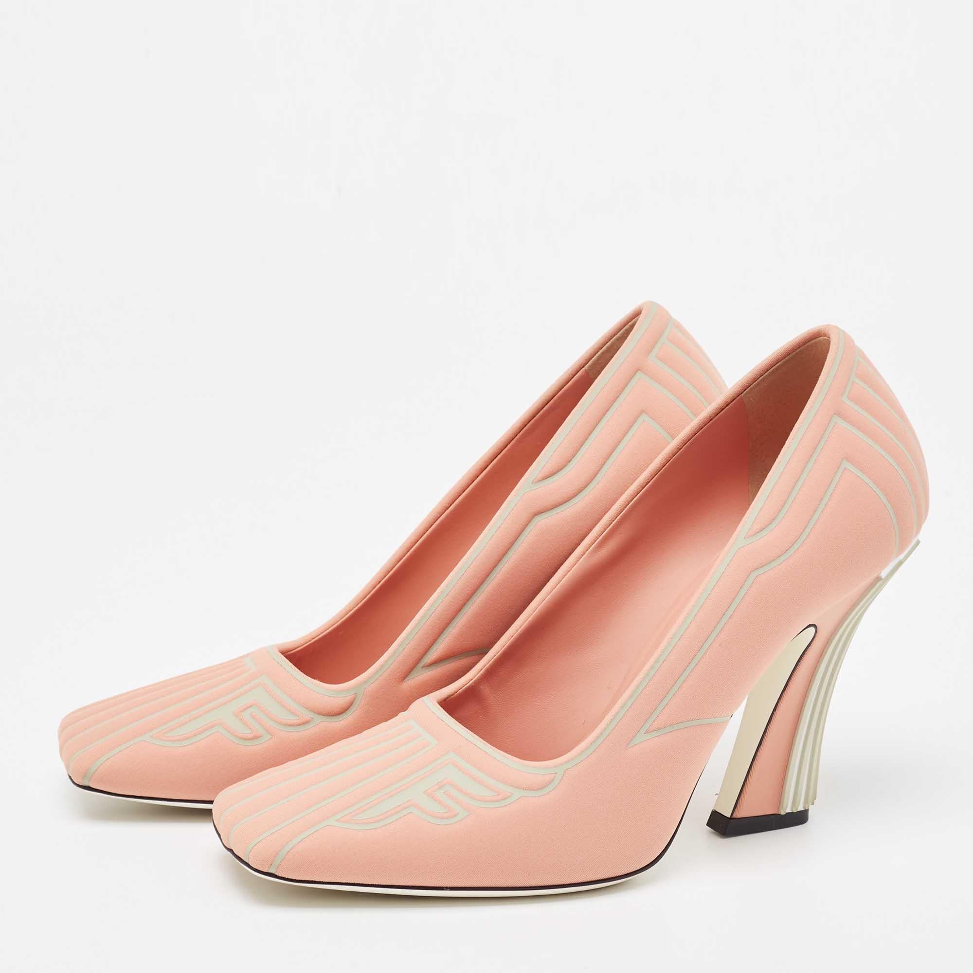 Fendi Pink/Grey Neoprene and Rubber FFreedom Pumps Size 37.5 3