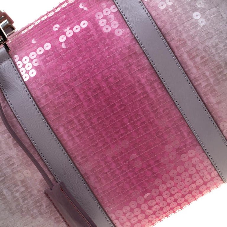 Fendi Pink/Grey Zucchino Sequin Canvas and Leather Bauletto Boston Bag For  Sale at 1stDibs