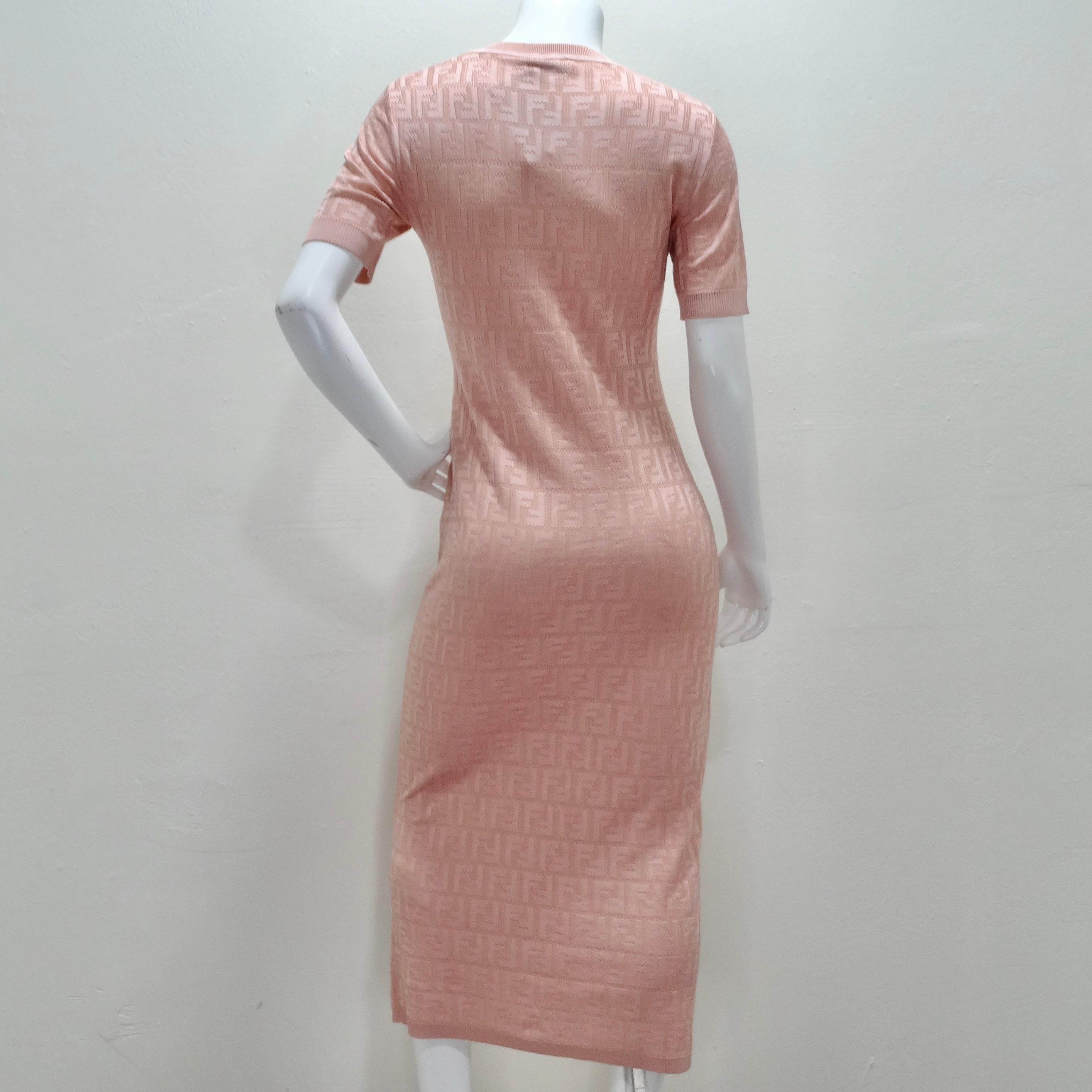 Fendi Pink Jacquard Monogram Crewneck Dress 1