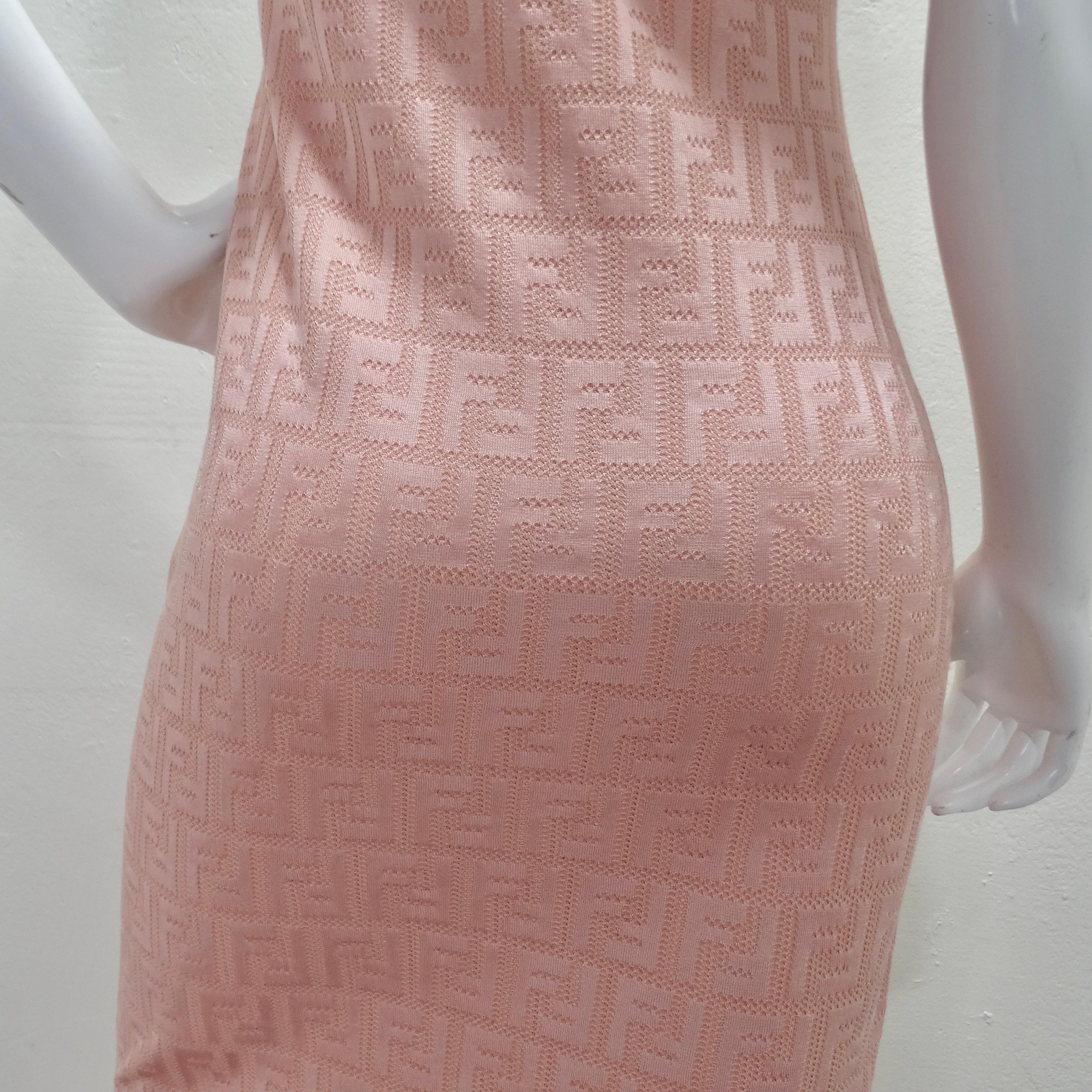 Fendi Pink Jacquard Monogram Crewneck Dress 2