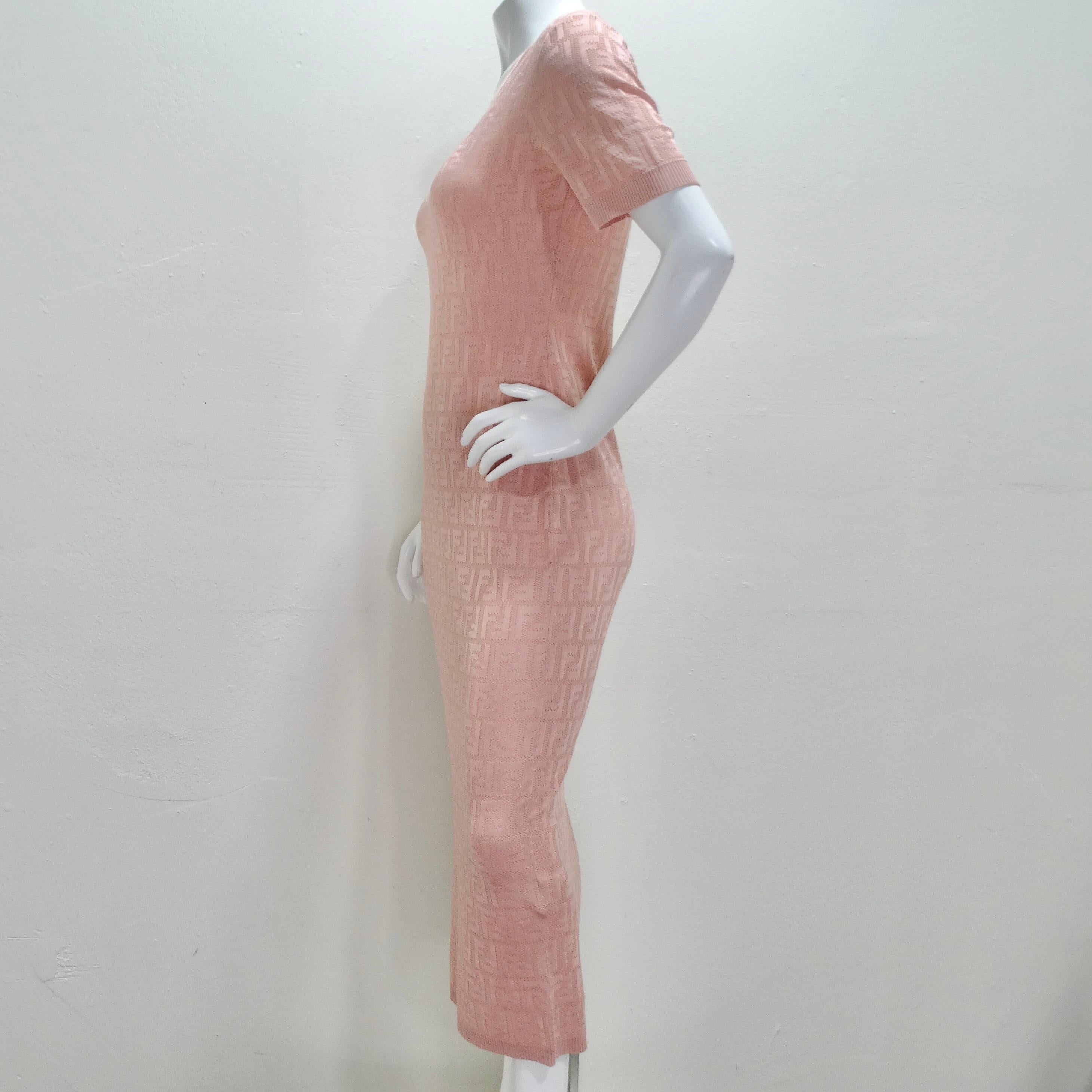 Fendi Pink Jacquard Monogram Crewneck Dress 3