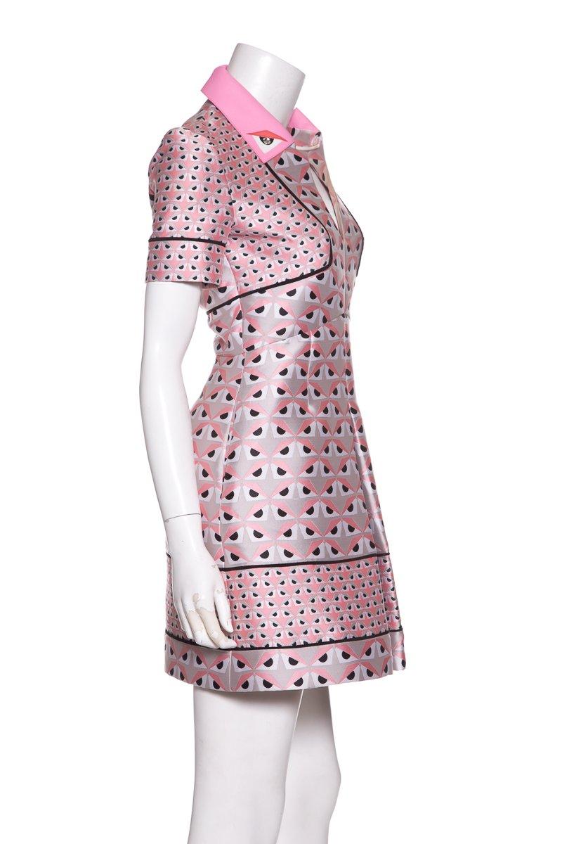 Gray FENDI  Pink Jacquard Monster Dress SZ 36 For Sale
