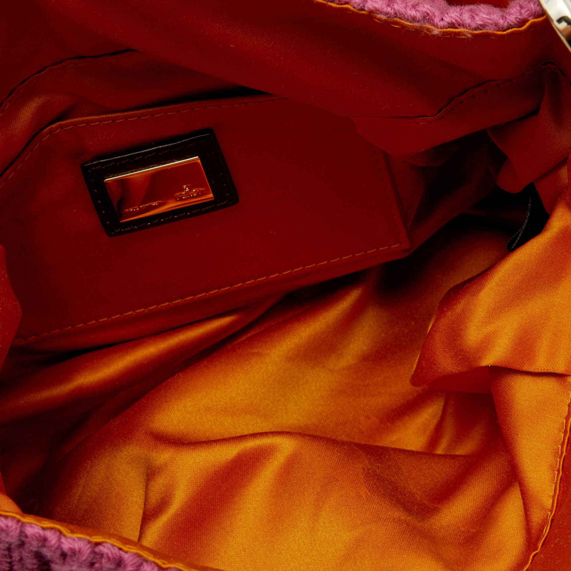 Brown Fendi Pink Knit Chef Flap Bag