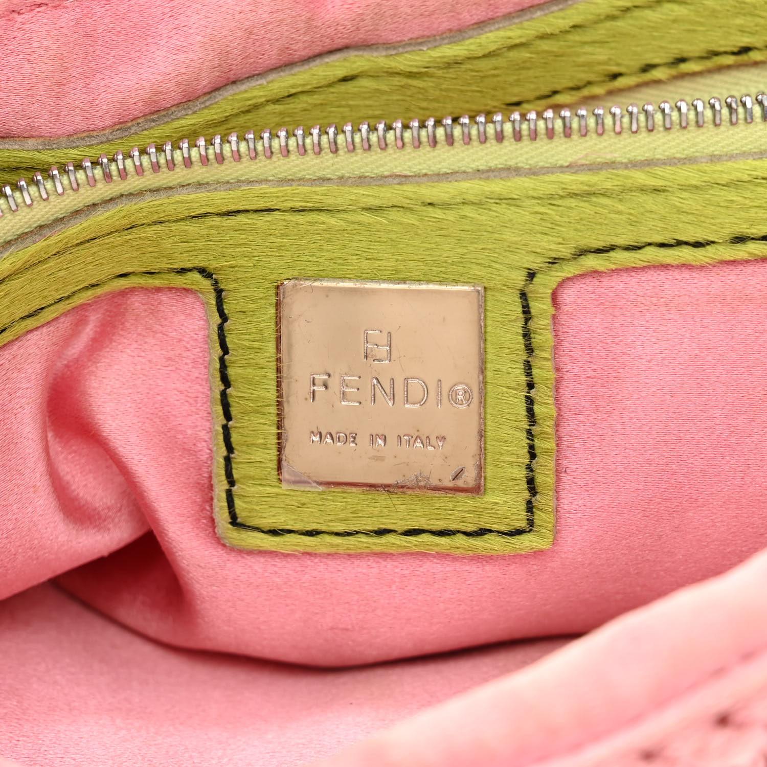 Fendi Pink Knit Floral Embroidered Cow-print Baguette Bag 6
