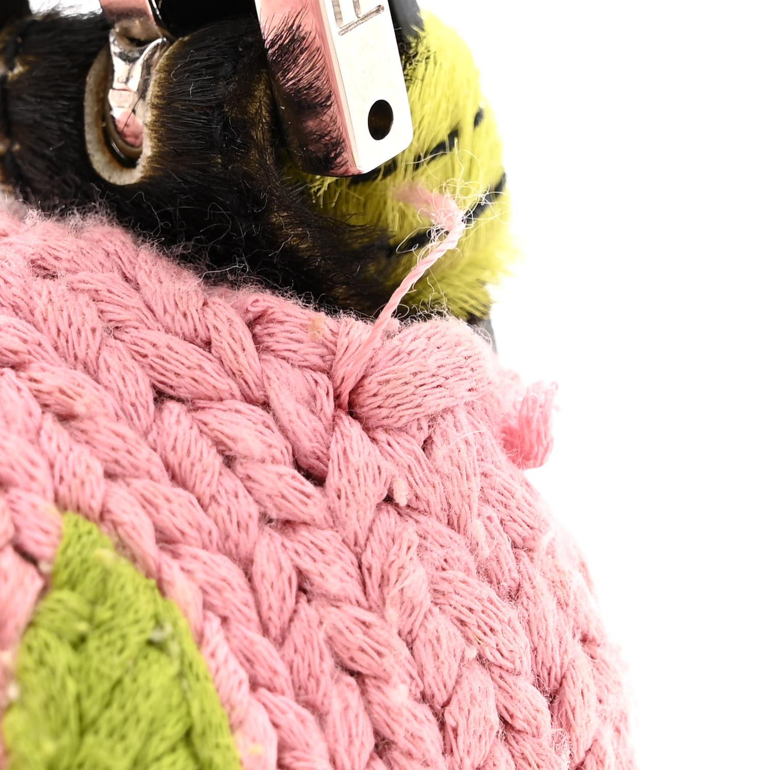 Fendi Pink Knit Floral Embroidered Cow-print Baguette Bag 8
