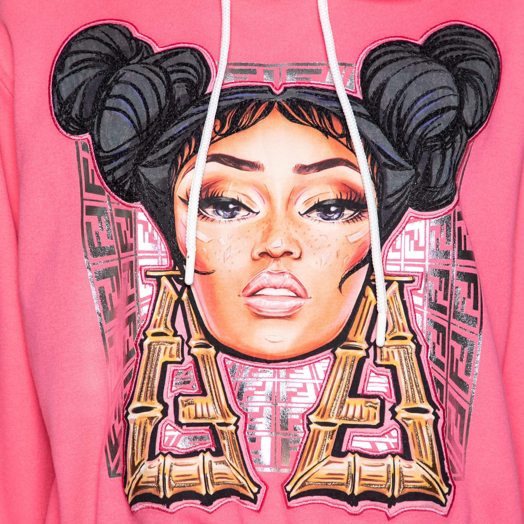 Rosa Fendi Felpa con cappuccio Nicki Minaj stampata e ricamata in maglia rosa M in vendita