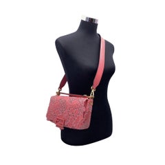 Fendi Pink Lace Embroidered Patent Leather Medium Baguette Bag