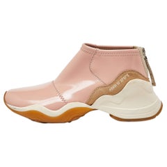 Fendi Pink Leather and Suede Zip Detail FFluid Slip On Sneakers Size 37.5