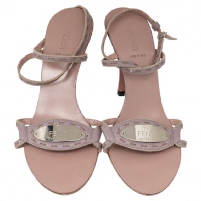 Fendi Pink Leather Ankle Strap Sandals Size 37.5 3