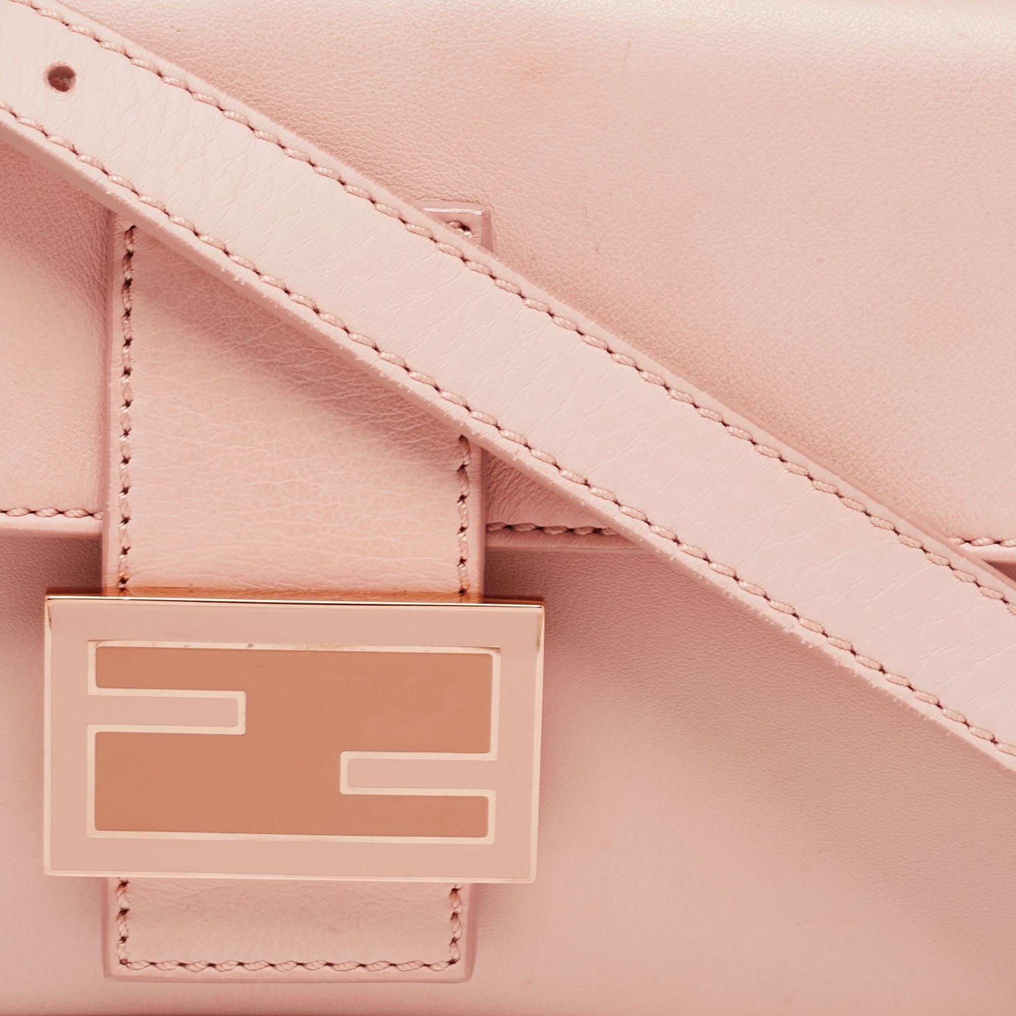 Fendi Pink Leather Baguette Shoulder Bag 4