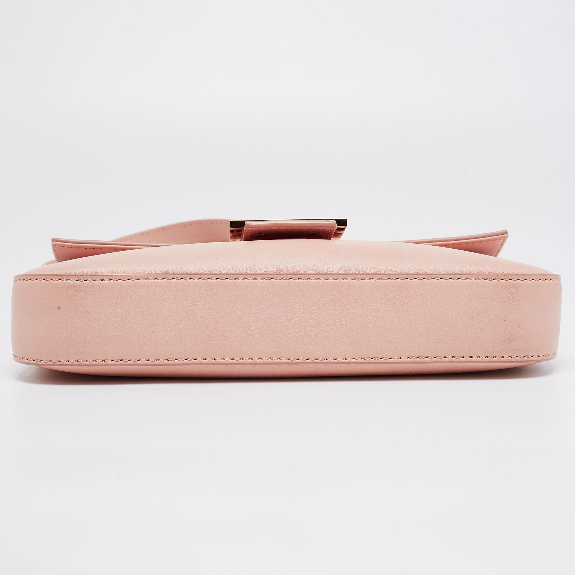 Beige Fendi Pink Leather Baguette Shoulder Bag