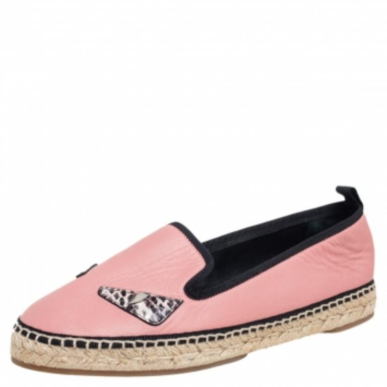 Fendi, pelle rosa, Bug Eye Espadrille Flats 37,5 in vendita 2
