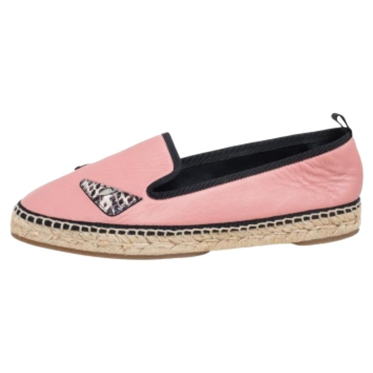 Fendi Pink Leather Bug Eye Espadrille Flats Size 37.5