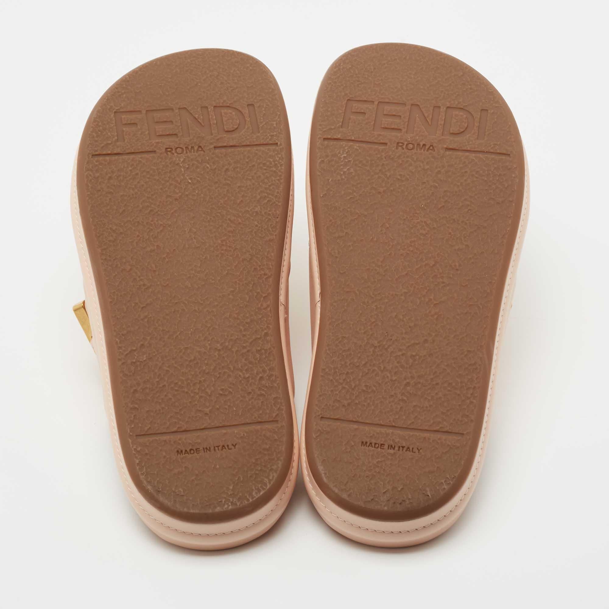 Fendi Pink Leather Fendigraphy Flat Slides Size 38.5 1