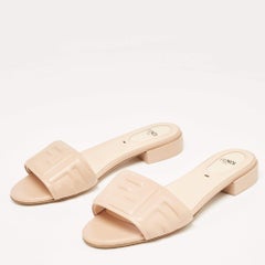 Fendi Pink Leather FF Embossed Slides Size 37