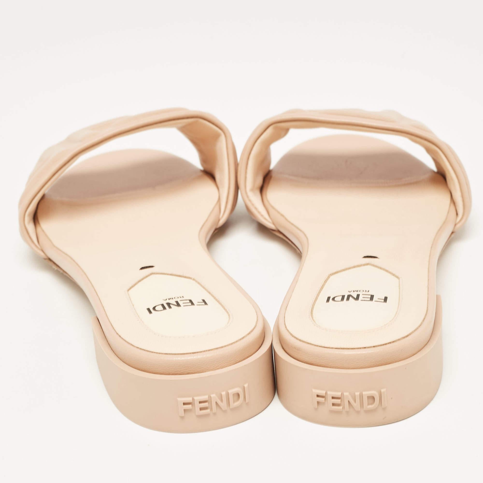 Fendi Pink Leather FF Embossed Slides Size 37 2