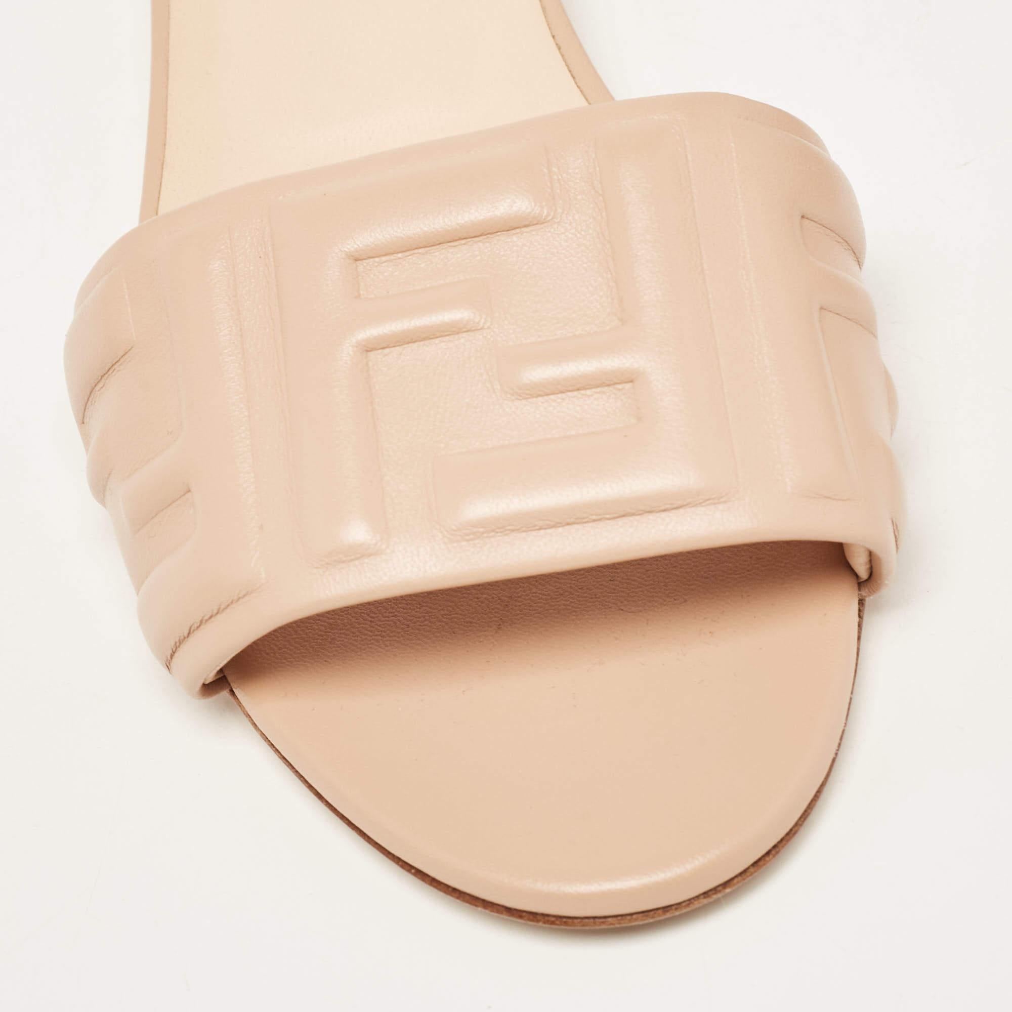 Fendi Pink Leather FF Embossed Slides Size 37 3