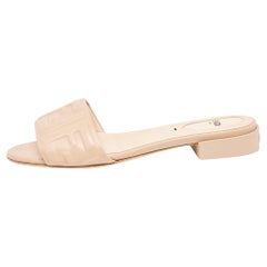 Fendi Pink Leather FF Embossed Slides Size 37