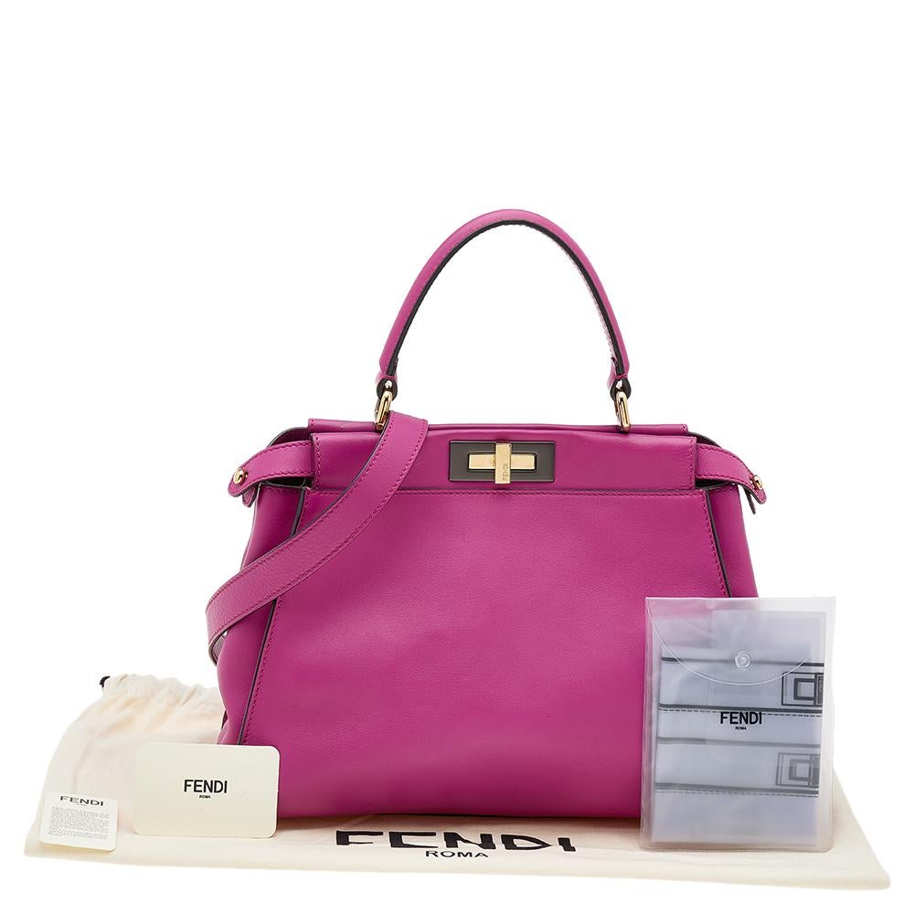 Fendi Pink Leather Medium Peekaboo Top Handle Bag 8