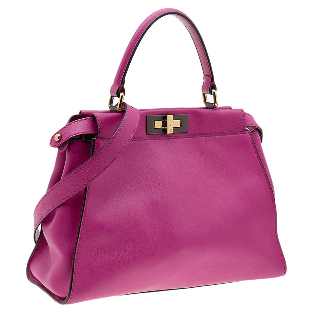 Women's Fendi Pink Leather Medium Peekaboo Top Handle Bag