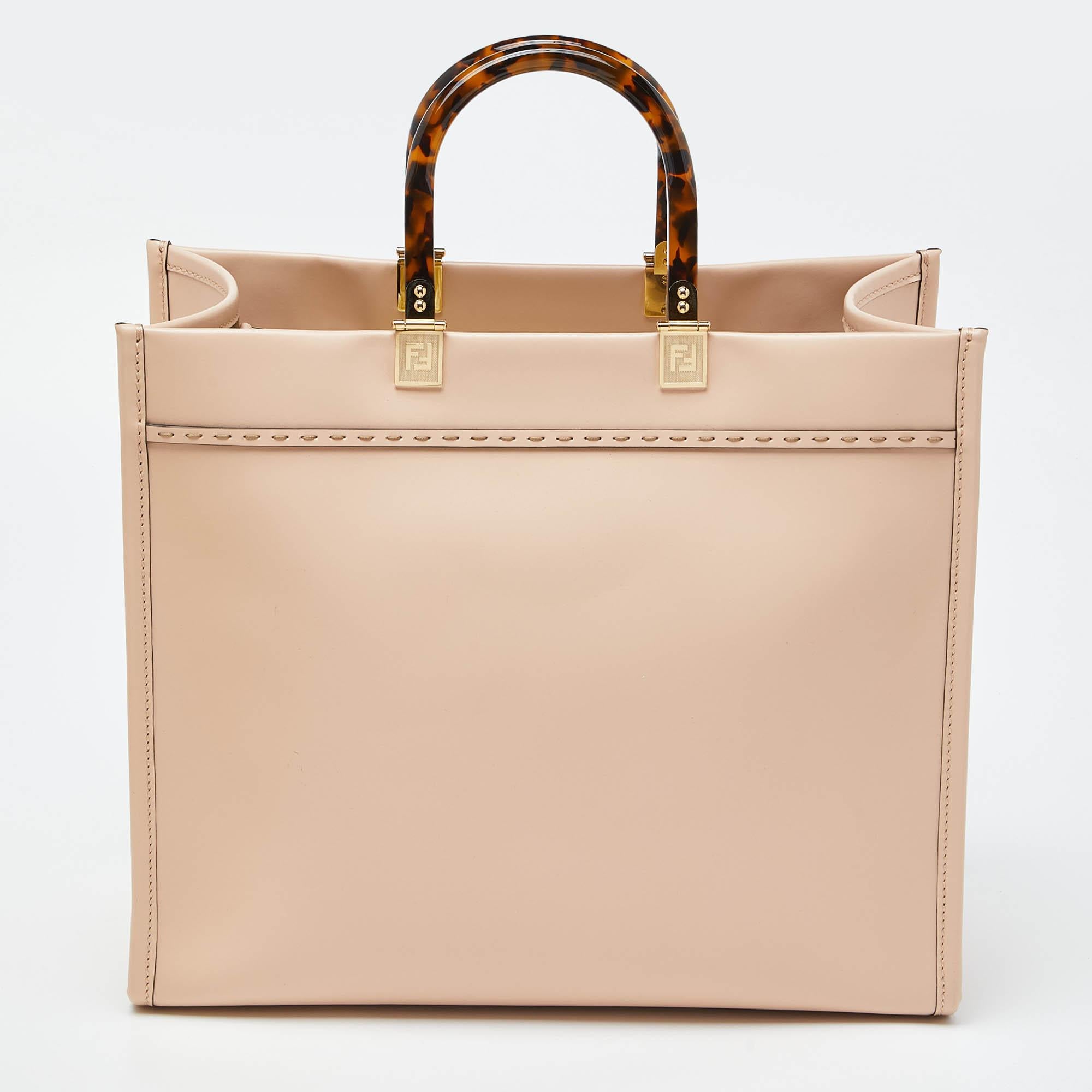 Women's Fendi Pink Leather Medium Sunshine Shopper Tote