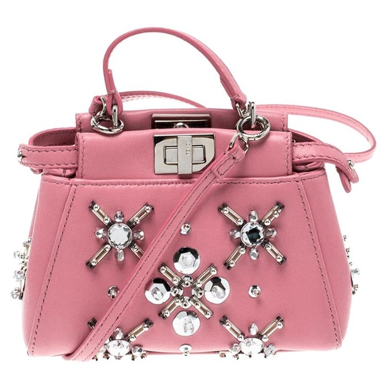Fendi Pink Leather Micro Crystal Embellished Peekaboo Crossbody Bag For  Sale at 1stDibs