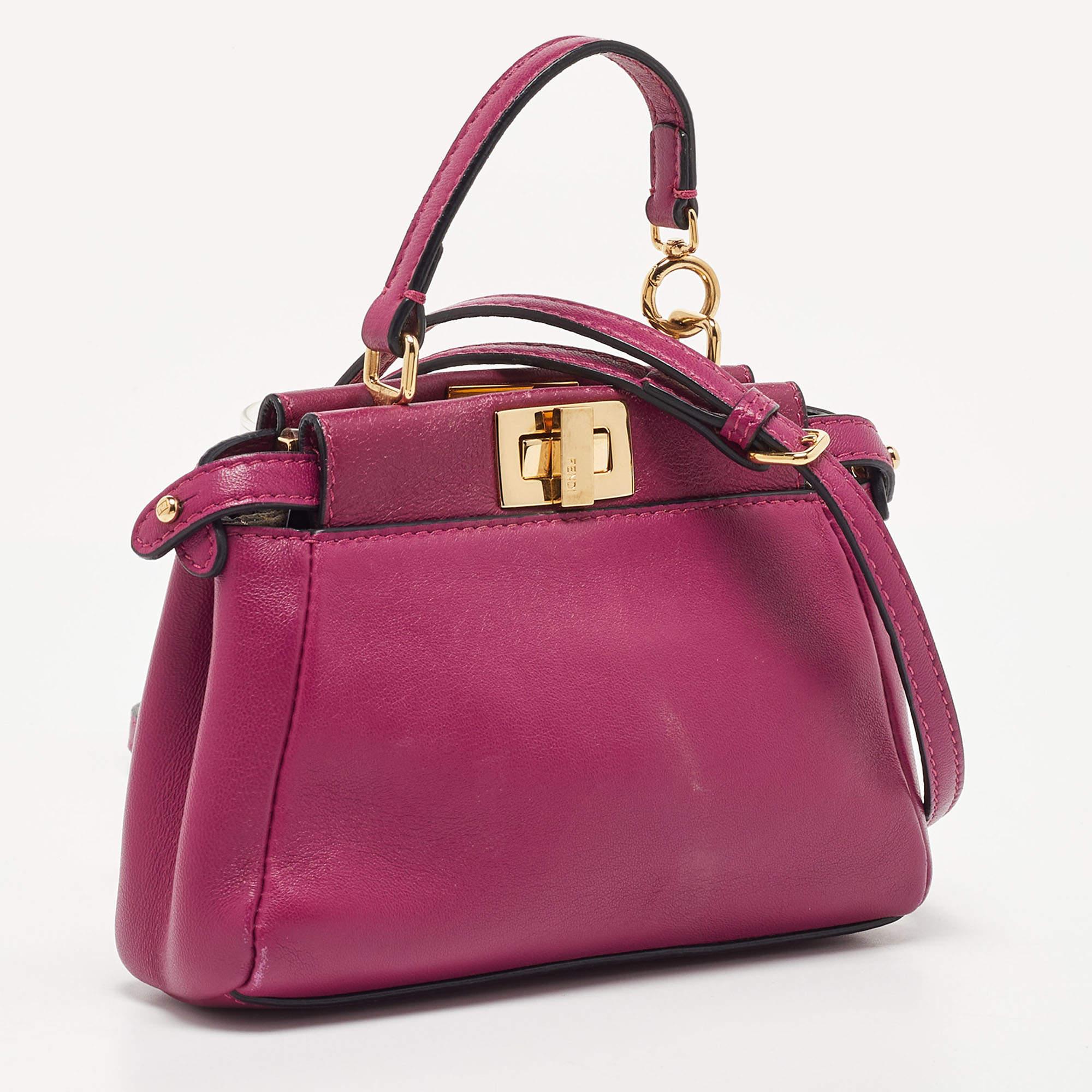 Brown Fendi Pink Leather Micro Peekaboo Crossbody Bag