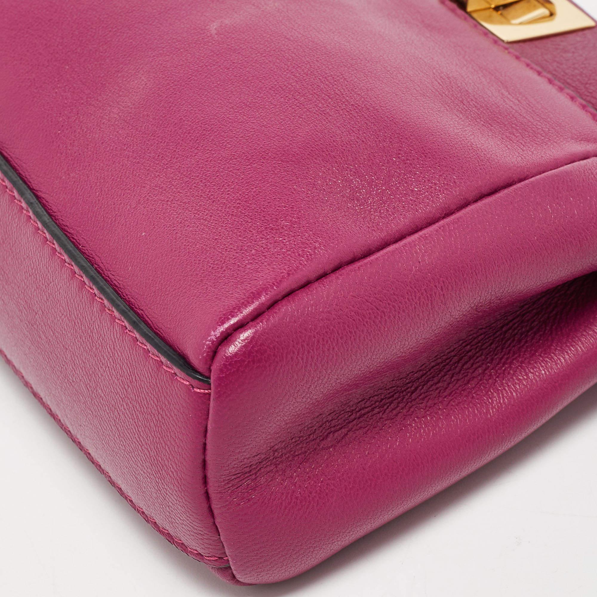 Fendi Pink Leather Micro Peekaboo Crossbody Bag In Good Condition In Dubai, Al Qouz 2