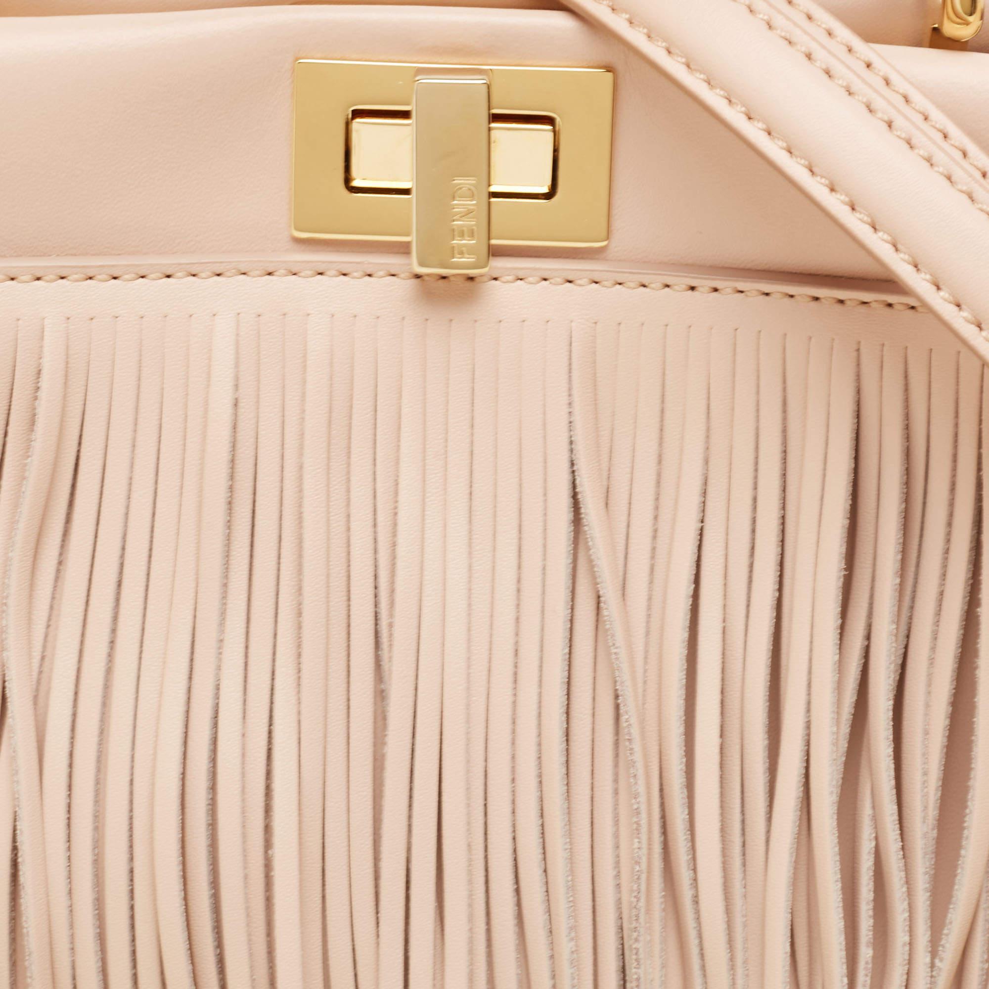 Fendi Pink Leather Mini Fringe Peekaboo Top Handle Bag For Sale 7