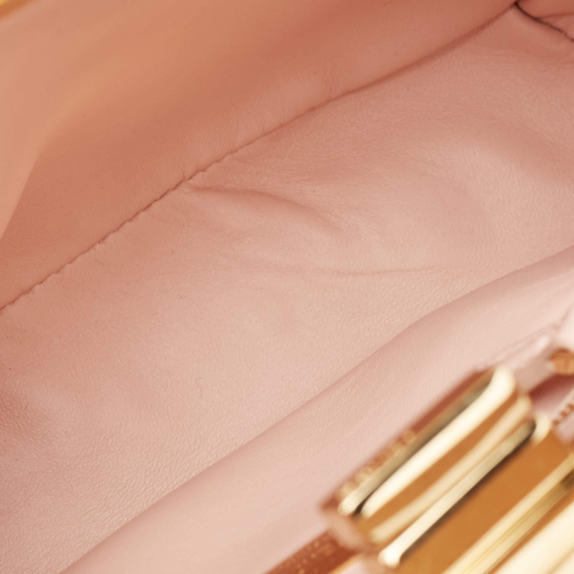 Fendi Pink Leather Mini Fringe Peekaboo Top Handle Bag For Sale 9