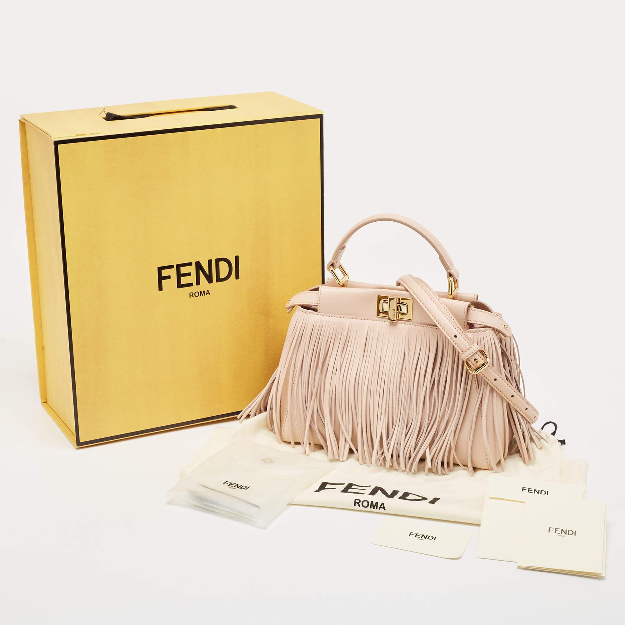Fendi Pink Leather Mini Fringe Peekaboo Top Handle Bag For Sale 10