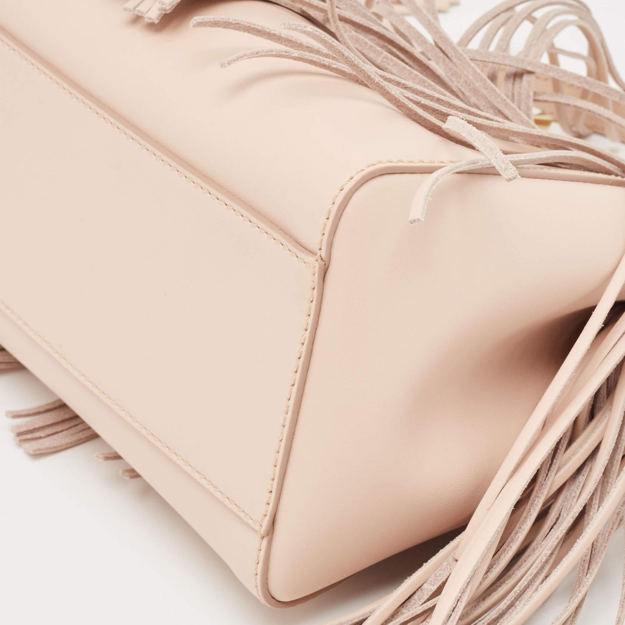 Women's Fendi Pink Leather Mini Fringe Peekaboo Top Handle Bag For Sale