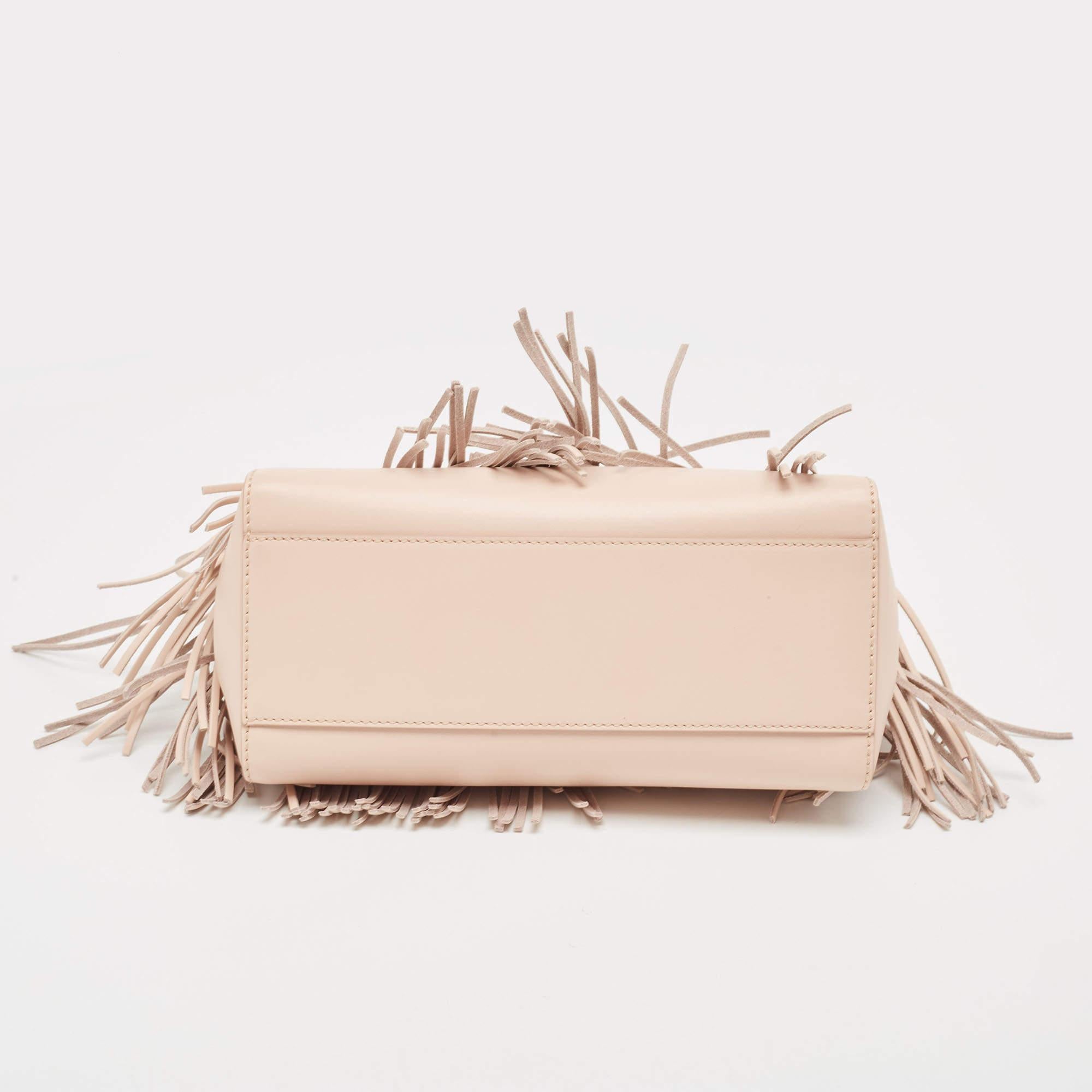 Fendi Pink Leather Mini Fringe Peekaboo Top Handle Bag For Sale 1