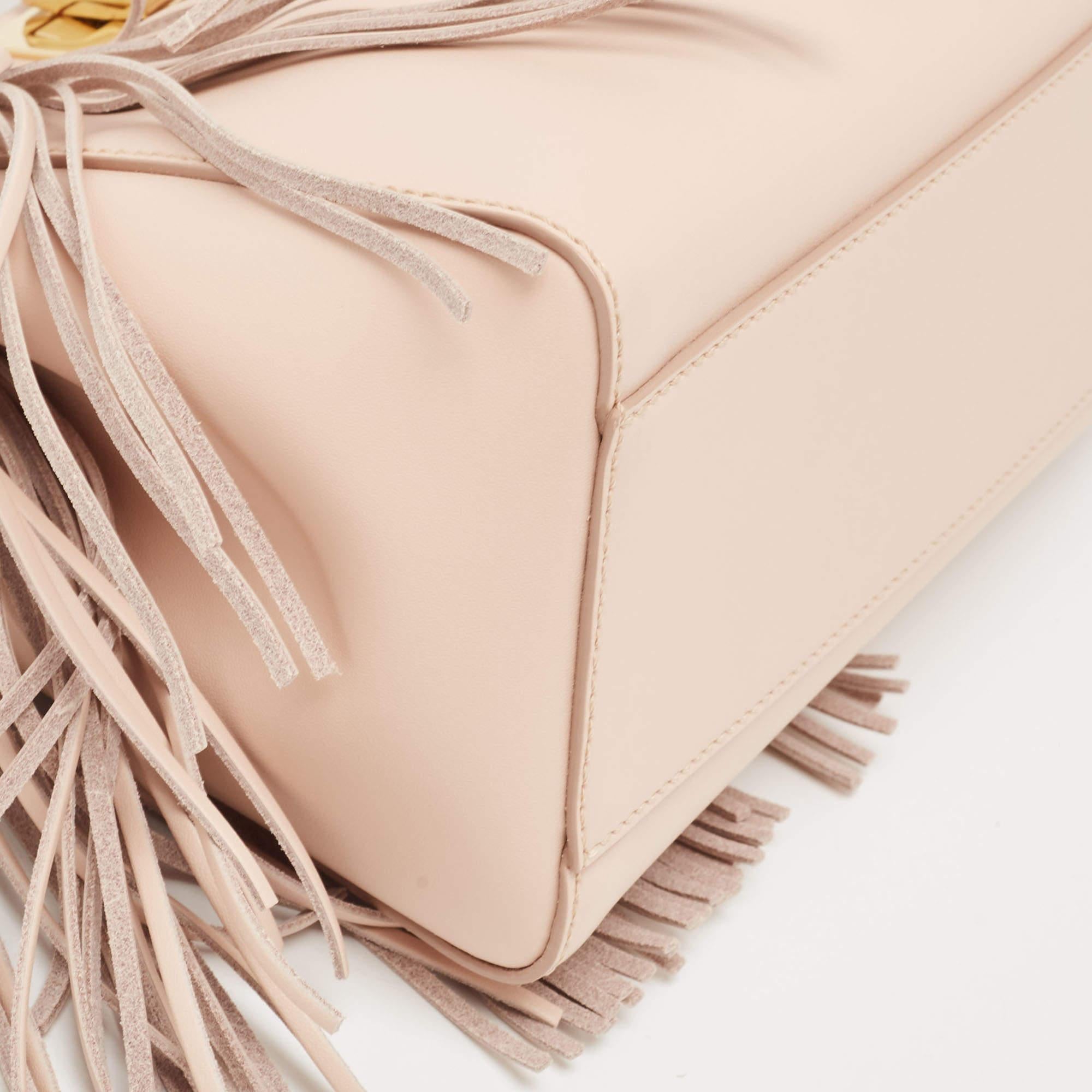 Fendi Pink Leather Mini Fringe Peekaboo Top Handle Bag For Sale 5