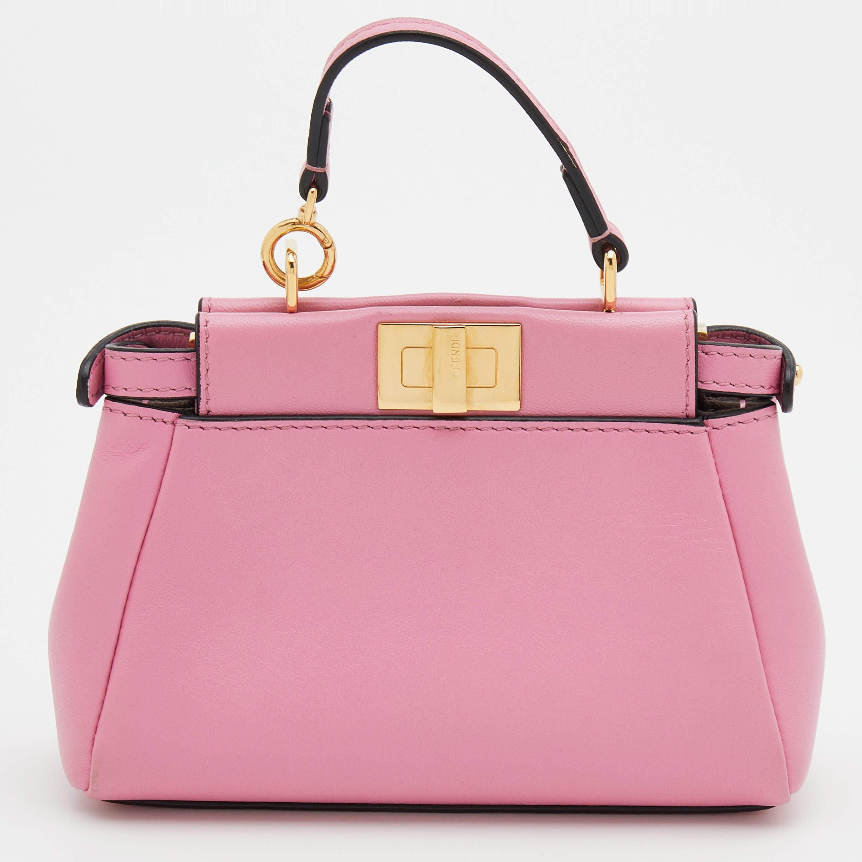 Fendi Pink Leather Mini Peekaboo Top Handle Bag In Good Condition In Dubai, Al Qouz 2