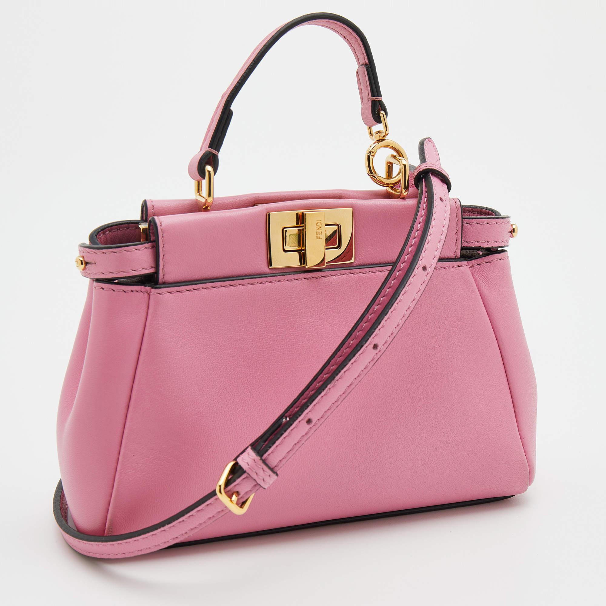Women's Fendi Pink Leather Mini Peekaboo Top Handle Bag
