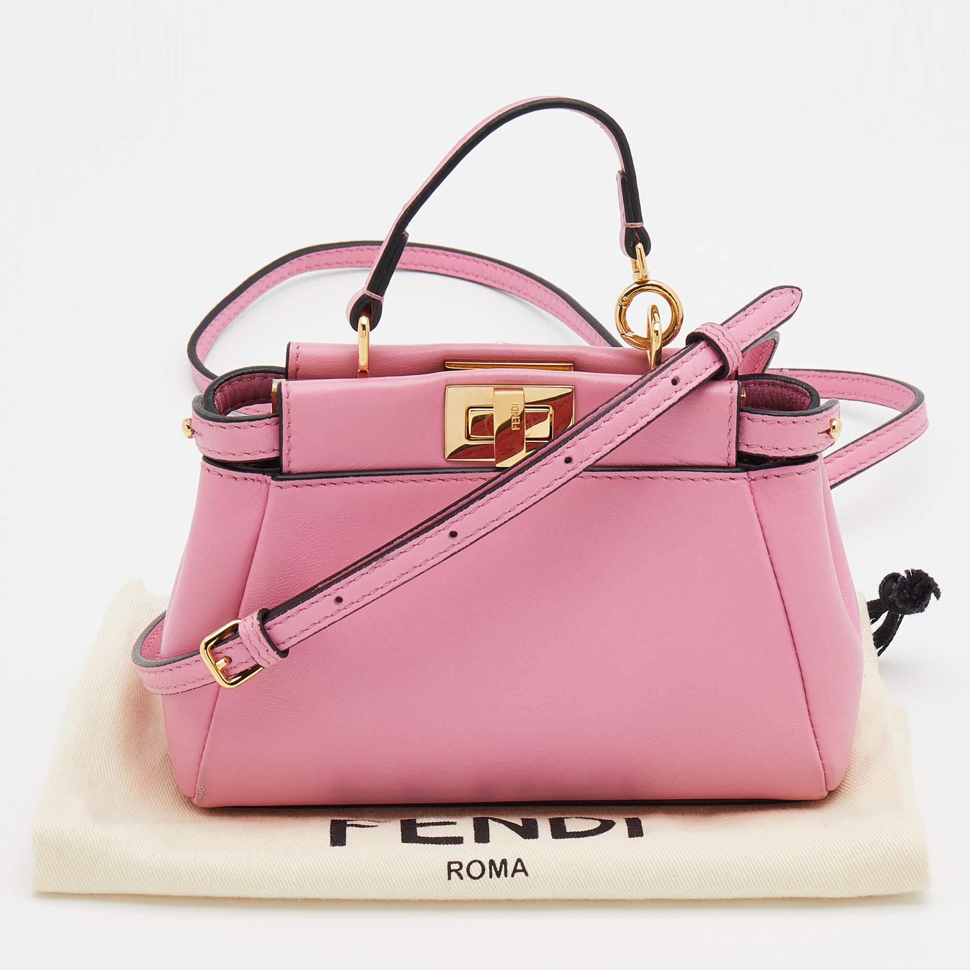 Fendi Pink Leather Mini Peekaboo Top Handle Bag 1