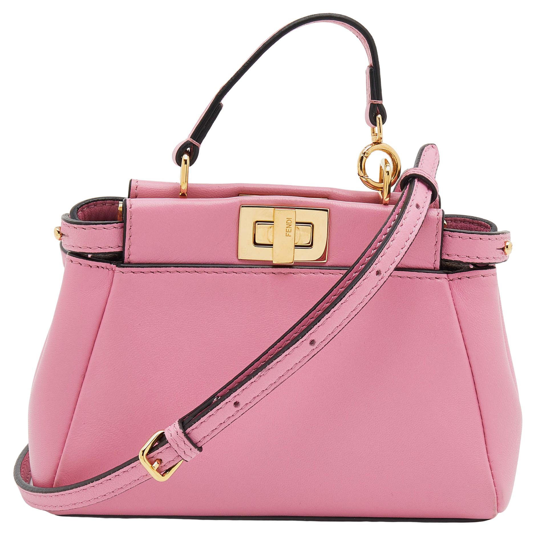 Fendi Pink Leather Mini Peekaboo Top Handle Bag