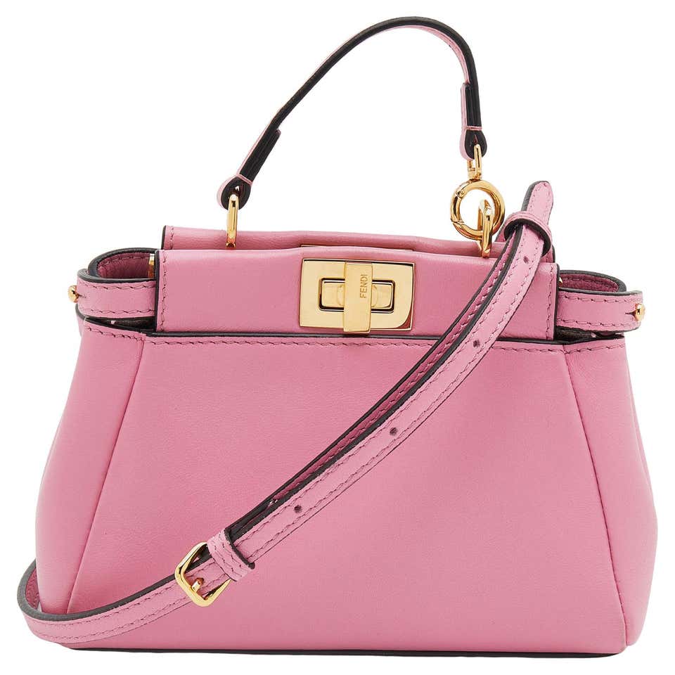 Peekaboo Mini Raspberry Fendi Taupe Leather Mini Peekaboo Top Handle Bag For Sale at 1stDibs