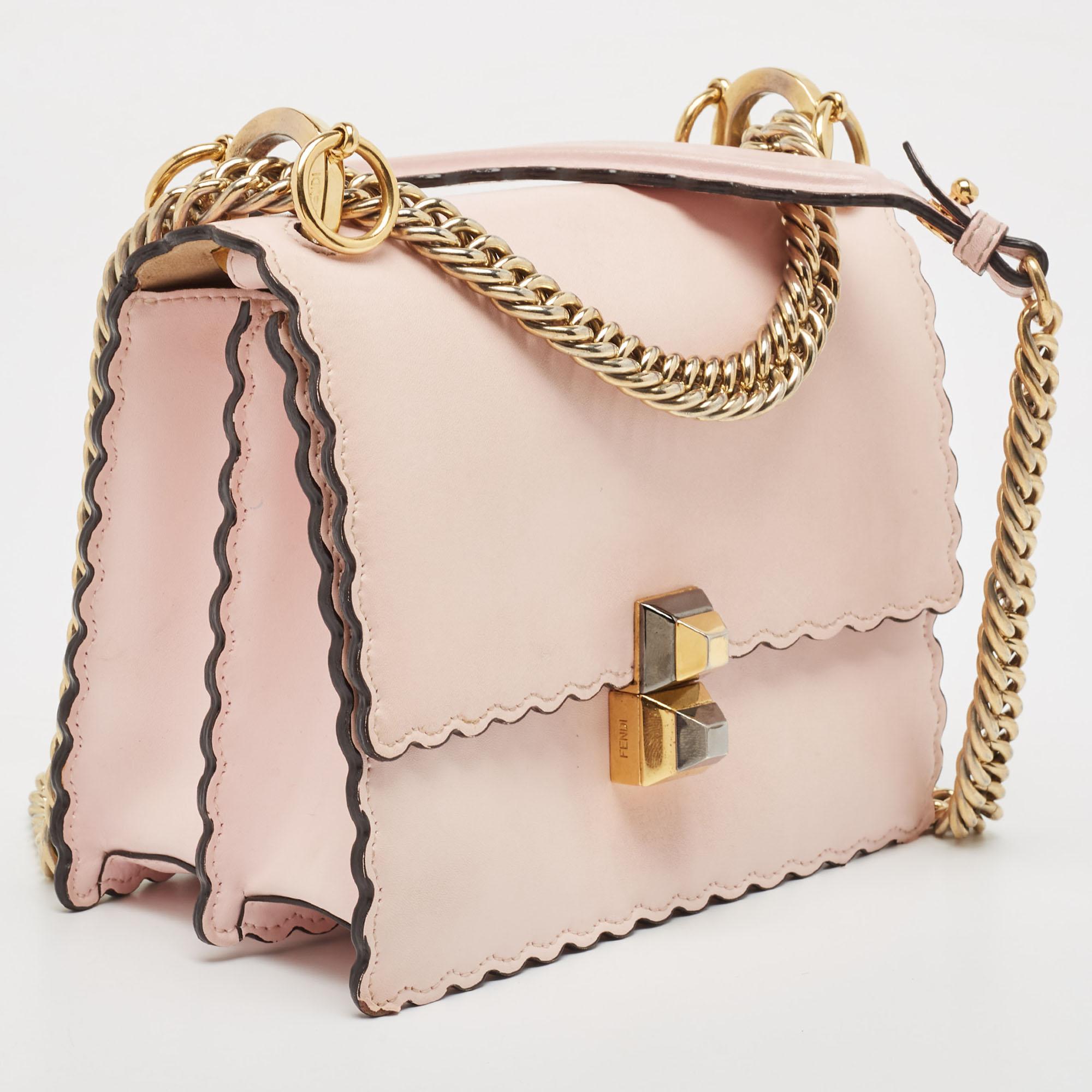 Fendi Pink Leather Mini Scalloped Kan I Shoulder Bag In Good Condition For Sale In Dubai, Al Qouz 2